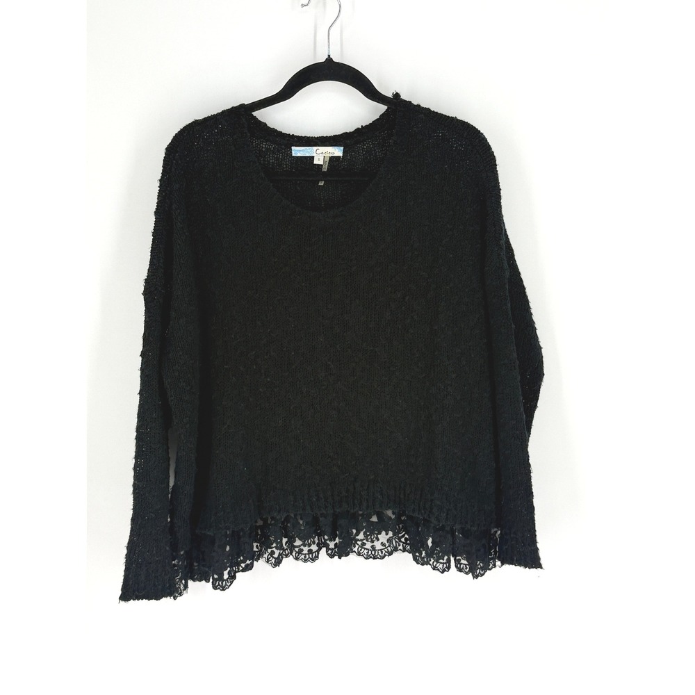 Whimsigoth Dark Fairy Oversized Open Knit Lace Trim Sweater Size S Victorian